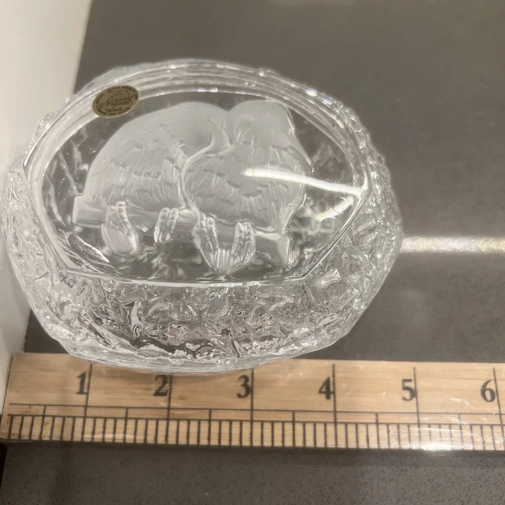 Cristal d'Arques Garanti Inseparables Crystal Trinket Box Frosted Parrots